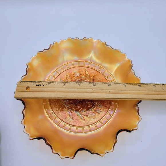Dugan Wildflower Carnival Glass Vintage Marigold  Iridescent Ruffled Rim Dish - Picture 4 of 13